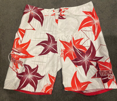 Rip Curl Board Shorts Floral White and Red Pattern Vintage Great
