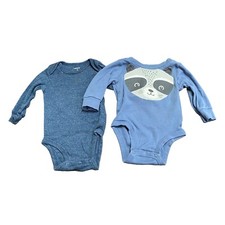 Bodysuits 0-3 Months Lot Of 2 Baby Unisex Gender Neutral Long Sleeve Snap Blue