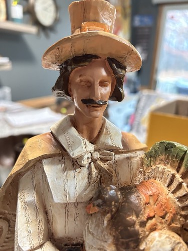 PILGRIM MAN&WOMEN SET THANKSGIVING HARVEST With TURKEY,VTG. DECORATION 15’’TALL - Picture 2 of 8