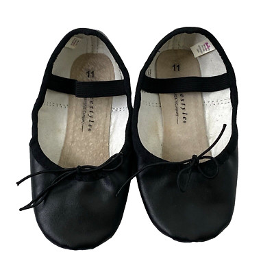 Freestyle by Danskin Girls Ballet Dance Shoes Black Size 11 Elastic Tie