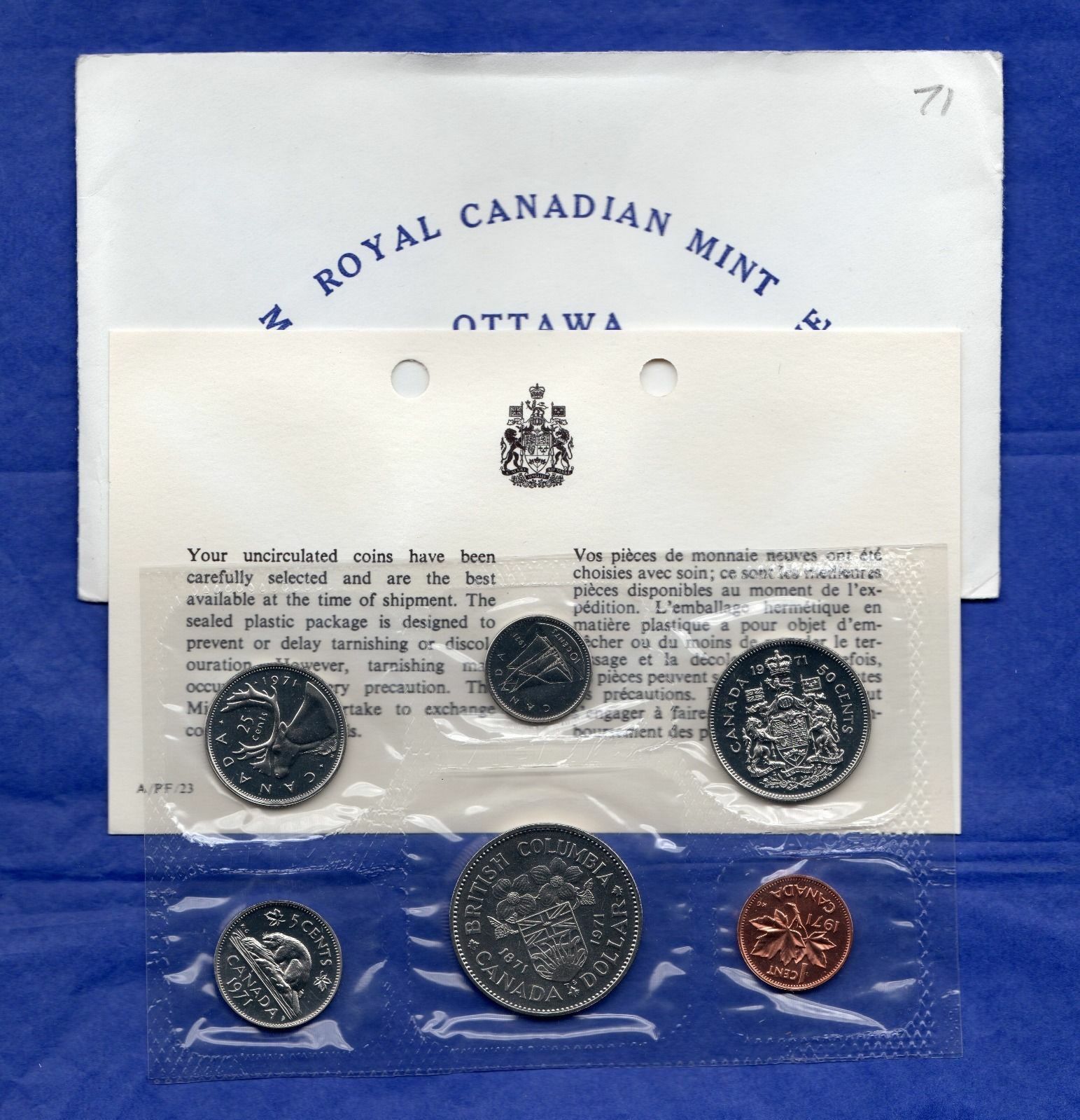 1971 Canadian Proof like 6 coins nickel Set sealed with COA & En