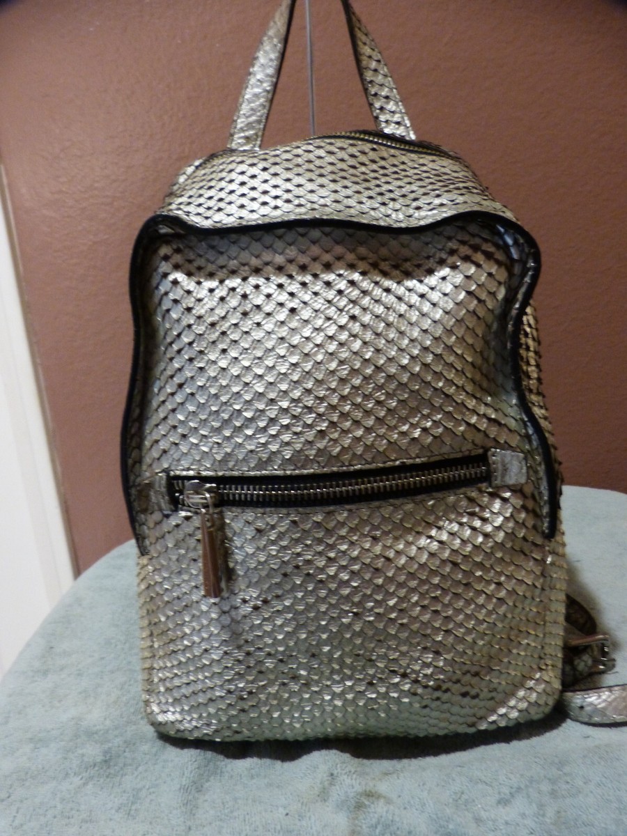 GIANNI CHIARINI-Silver Leather Lined Backpack-Perforated Lower Half-Near Mint Gianni Chiarini Backpack Handbags & Bags Leather Exterior  main image 2
