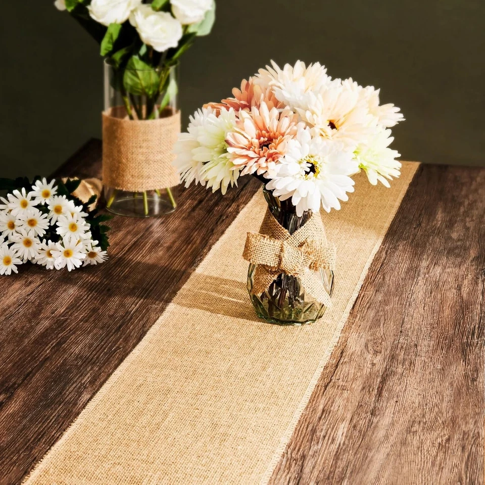 10 PIEZAS Corredores de mesa de arpillera, mantel rústico de granja de 12 x 108 pulgadas, tocador Foto 2 de 4