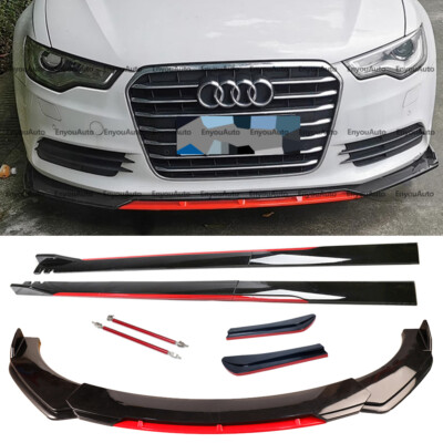 For Audi S3 S4 S5 Front Bumper Lip 86'' Side Skirt Rear Bumper Lip Black Red