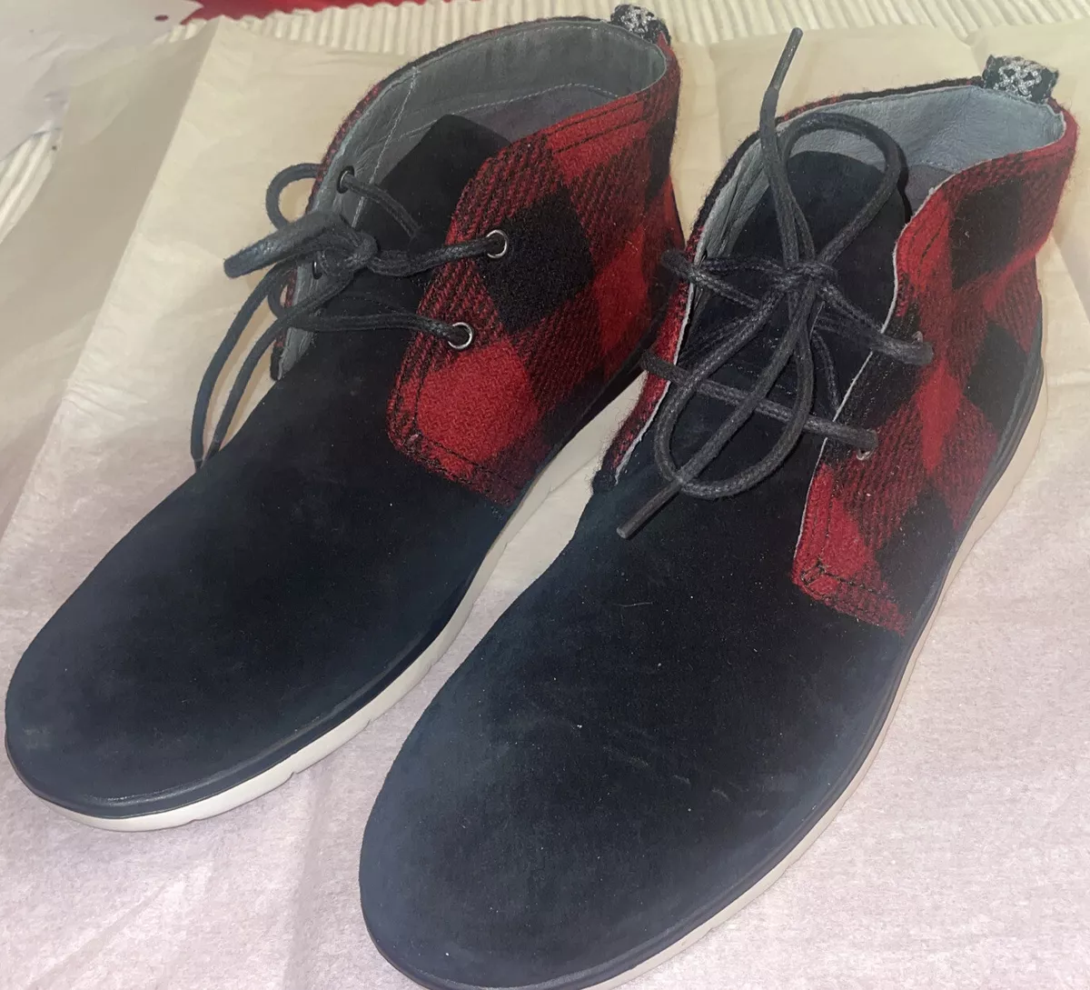 UGG Neumel Plaid Wool Suede Tartan Red Black Men Classic Boot Size