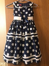 Princess Faith Big Girl's Polka Dot Navy Blue Party Dress-Size-6