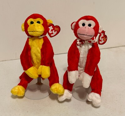 Ty Beanie Baby 2003 CHOPSTIX & VALENTINE Monkeys MWMTs Plush Stuffed Animal Toy
