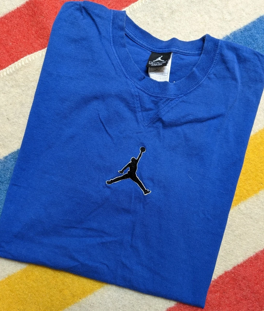VTG Y2K Jordan Brand Center Air Jordan MJ Raised Logo Basketball Blue T Shirt XL
