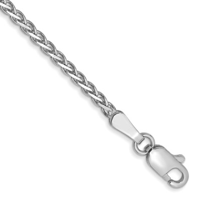 Echt 14kt Weißgold 7 Zoll 1,9 mm Flach Weizen mit Karabinerverschluss Kette Armband