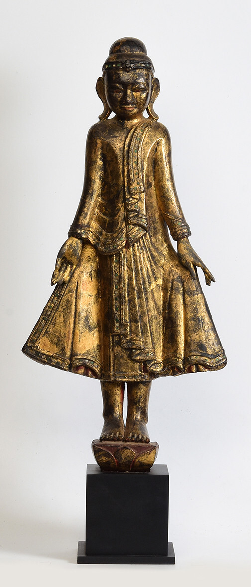 19 世纪曼德勒古董缅甸木制立佛| eBay