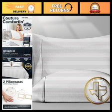100 Egyptian Cotton King Size Pillow Cases Set of 2 - Luxury Damask Sateen Cove