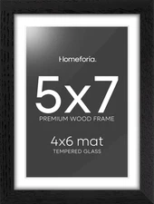 5X7 Picture Frame Black Wood, High End Oak 5By7 Black Wooden Frames with Mat 4X6