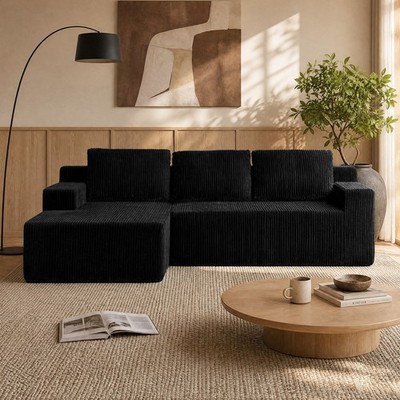 96'' L-Shaped Sectional Sofa Corduroy Modular Cloud Couch No Assembly Boneless