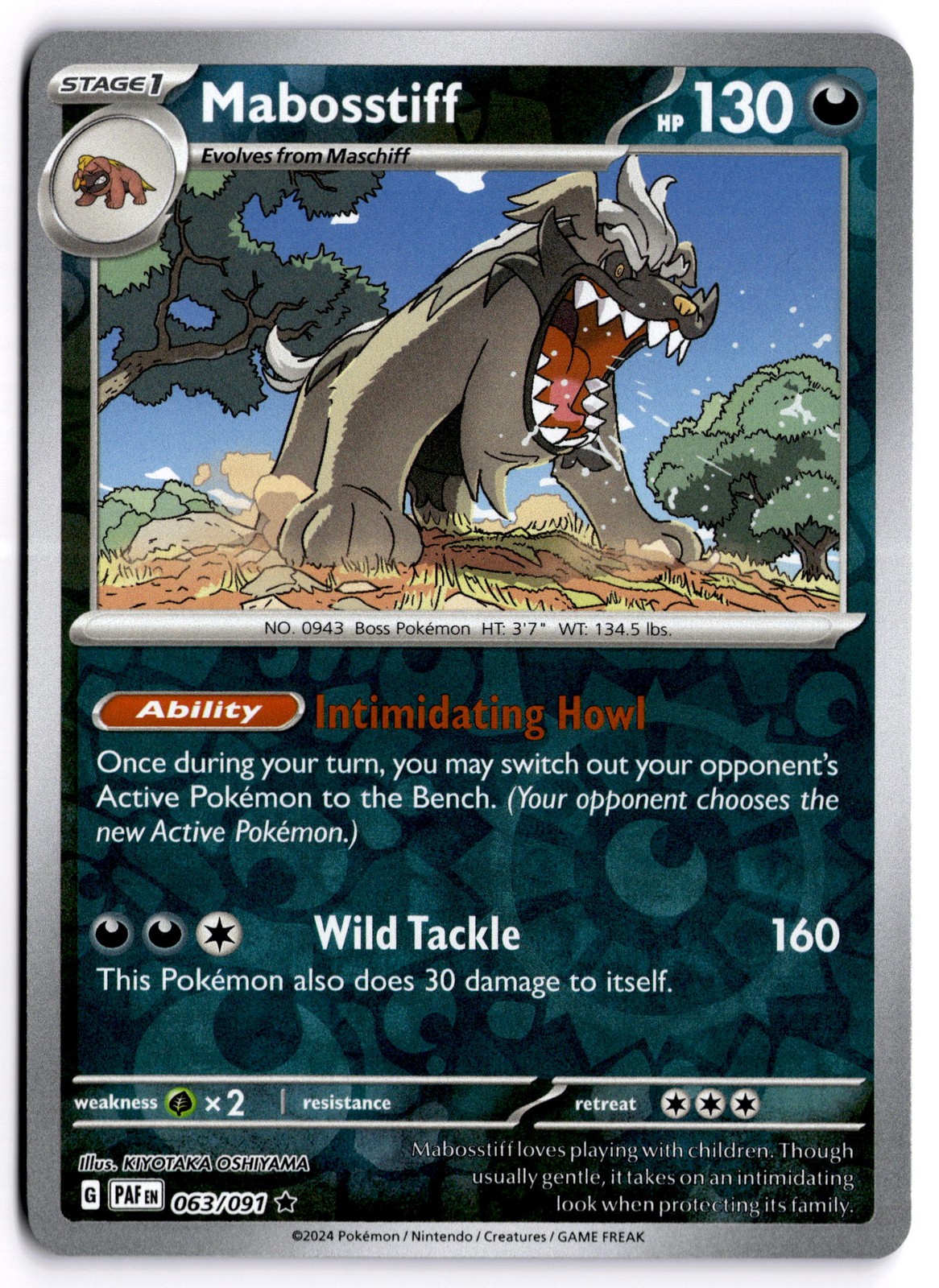 Pokemon TCG Mabosstiff 063/091 SV: Paldean Fates Reverse Holo Rare NM