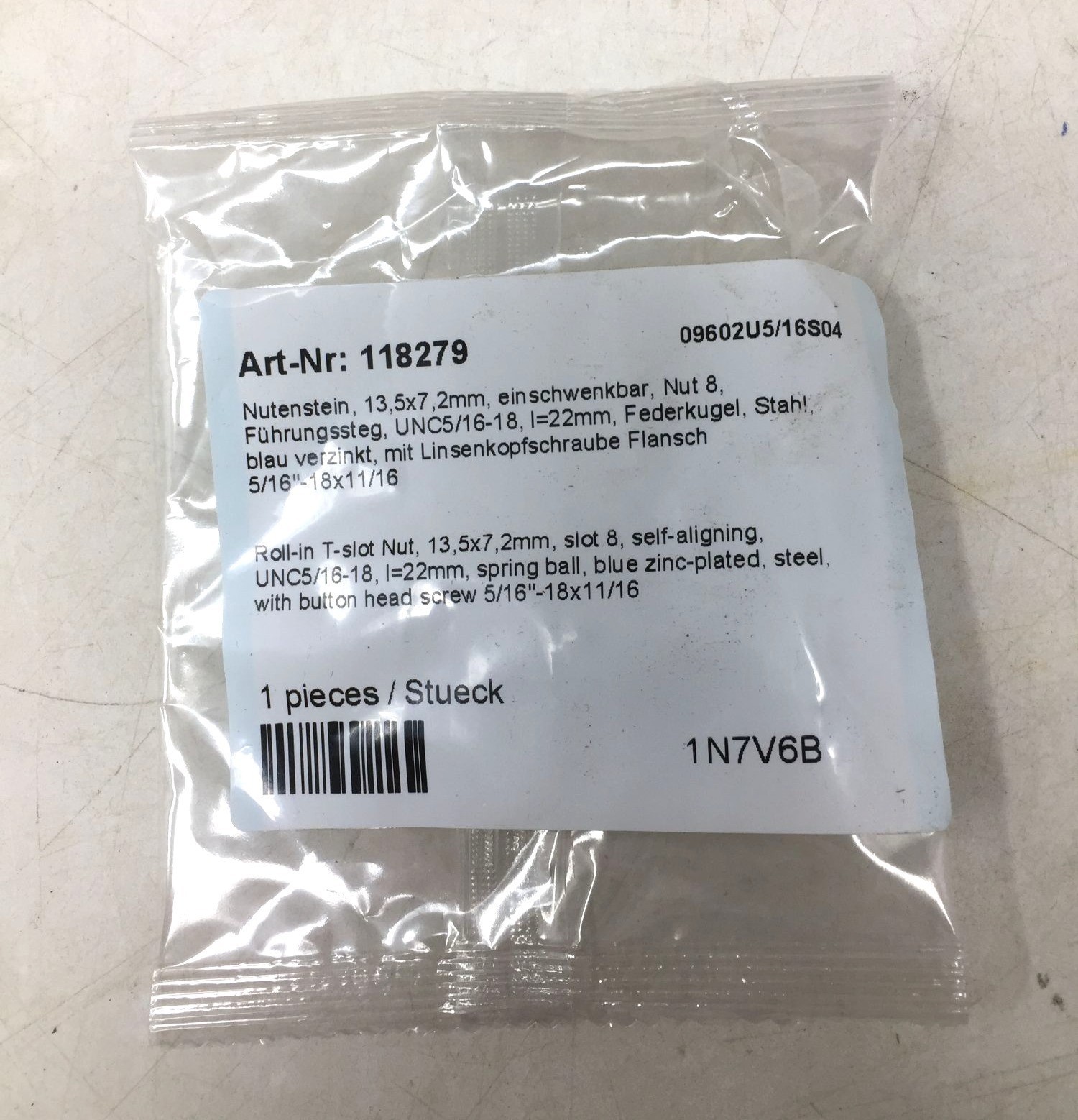 Roll-in T-Slot nut, 13,5x7mm, UNC 5/16-18, I=22mm - 09602U5/16S04