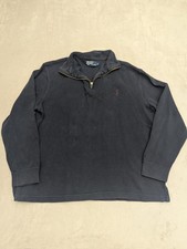 VTG Polo Ralph Lauren Sweater Mens L Blue 1/4 Zip Mock Neck Cotton Pullover Logo