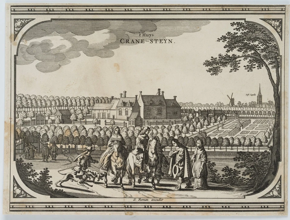 Z. ROMAN (17.Jhd), Ansicht eines Gutshofes Crane-Steyn, um 1660, Rad. Barock - Bild 2 von 4