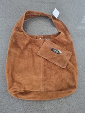 New Brown Suede Slouch Handbag With Attached Purse. Genuine Leather.