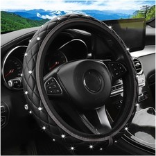 Non-Slip Elastic Leather Steering Wheel Cover with Sparkling Diamo Color: Gray