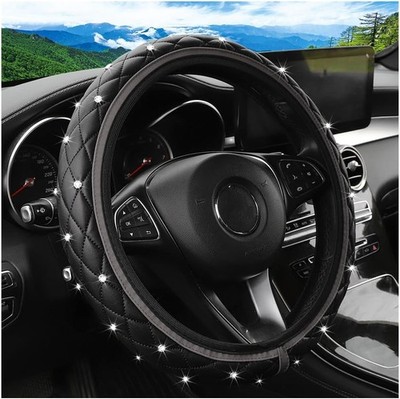 Non-Slip Elastic Leather Steering Wheel Cover with Sparkling Diamo Color: Gray