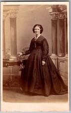 Antique CDV Circa 1860s Old Lady In Dress Standing Pose Unmarked