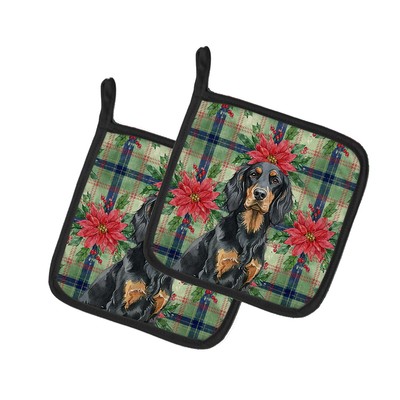 Gordon Setter Christmas Poinsettas Pair of Potholders WDK8653PTHD