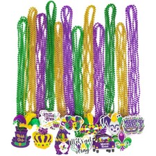 Eoboh 100Pcs Mardi Gras Necklace 12 Kinds Mardi Gras Beads Pendant Necklace