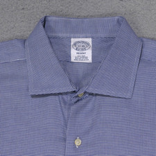 Brooks Brothers Regent Shirt Mens 17-35 Blue Houndstooth Button Up Long Sleeve