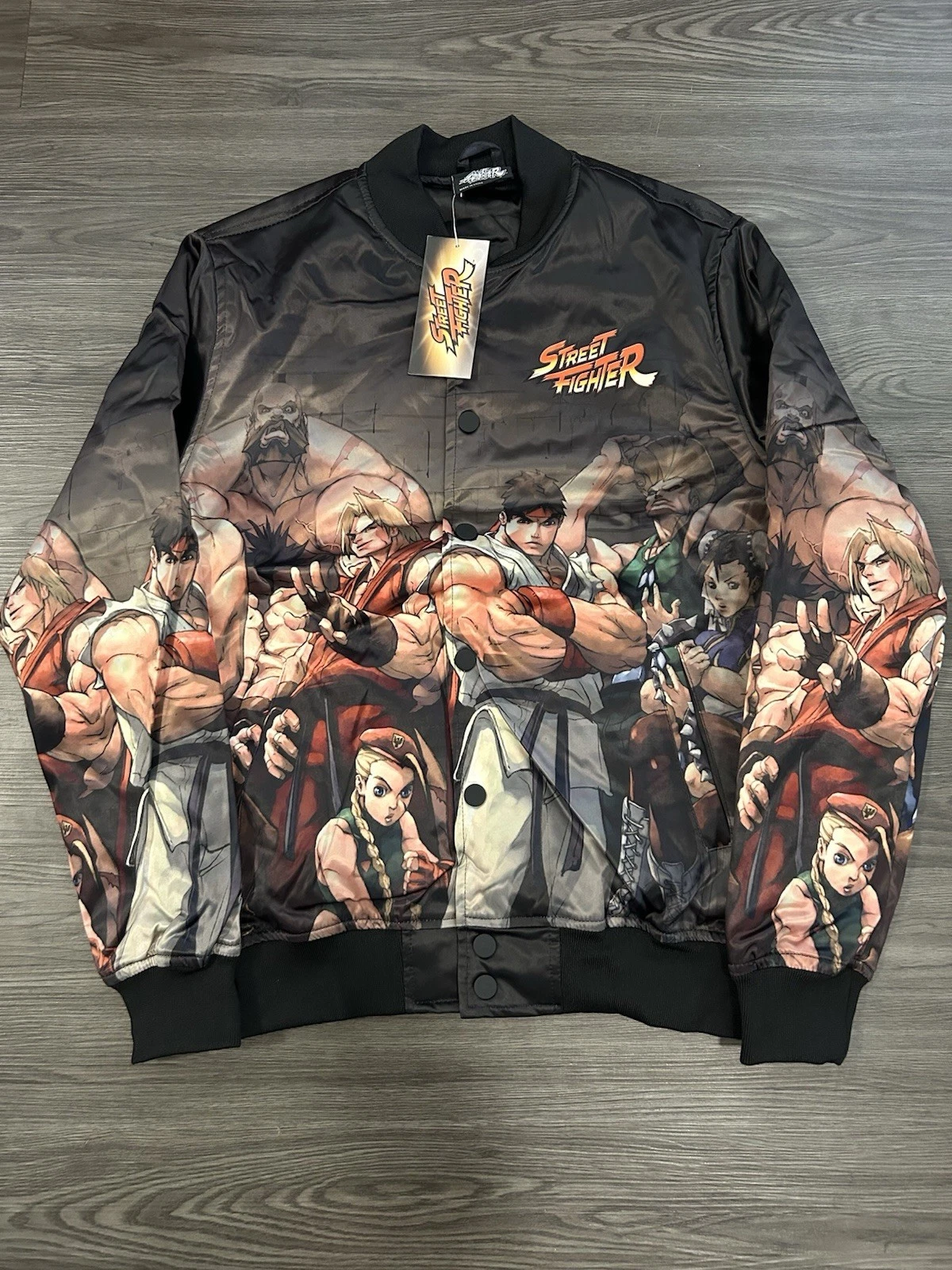 NWT Street Fighter Freeze Max Retro Capcom Squad Black Satin Jacket Mens Small image 1