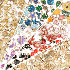 200PCS Charms for Jewelry Making, Bag Charms Bulk Mixed Color Gold Metal Enamel