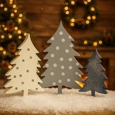 Chunful 3 Pcs Farmhouse Wooden Christmas Tree Sign Tabletop Decor Rustic Gray...