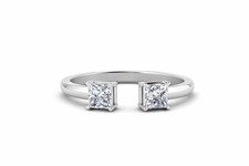 Open Design Princess Cut Cubic Zirconia  Sterling Silver Ring Size 7 Adjustable