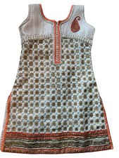 Vintage Style Women  s Orange And White Kurti tunic