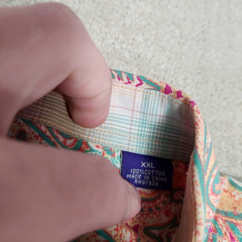 Alan Flusser Paisley Shirt Men XXL AOP Button Up Flip Cuff Luxury Wealth Money - Picture 5 of 6