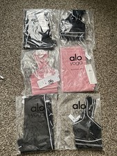 ALO Yoga Black  White Trim Bra and Leggings Set Women's Size S, XS, M