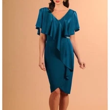 Daymor Couture dress women’s size 18 blue ruffle event cocktail luxury elegant