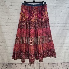 Vtg 90s Y2k Denim Waist Floral Flowy Maxi Skirt Cotton Boho Indie CottageCore 10