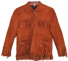 Vintage 1950s Kids Fringe Rust Soft Suede Leather Jacket Roy Rogers Style sz 14