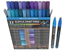 Acrylic Paint Pens 22 Blue & Purple Tones Assorted Pro Color Series Markers S...