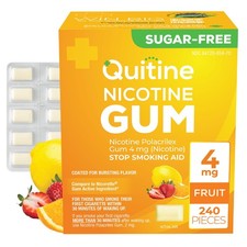 Nicotine Gum 4mg Fruit Flavor 240 Count Stop Smoking Aid Quitine Relieve Coated