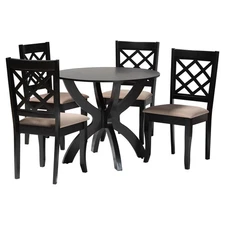 Savina Modern Fabric and Wood 5-Piece Dining Set Beige/Dark Brown 5-Piece Sets