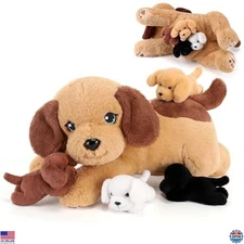 5 Dog Stuffed Animals Set - 1 Mommy Plush Dog with 4 Puppy Toys for Kids 3-8