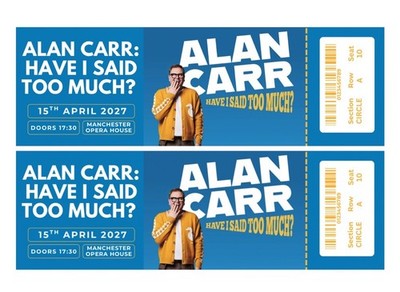 Alan Carr Live Tour Personalised Souvenir Comedy Show Ticket Memorabilia