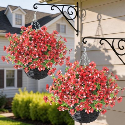 Artificial Flower & Eucalyptus with Hanging Basket - 2PCS Faux UV Sun Resista...