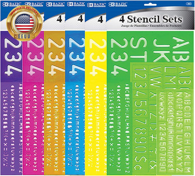 BAZIC 8, 10, 20, 30 Mm Size Lettering Stencil Sets, 4 per Pack(Color May Very )