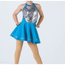 Weissman Girls Dance Style 14169 Sequins Halter Dress Costume Size LC