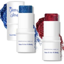 2Pcs Patriotic Glitter Stick, Red Blue Chunky Glitter Gel, Holographic Mermai...