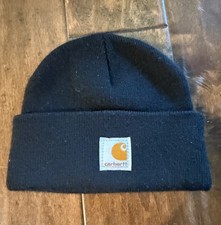 Carhartt Retro Logo Black Youth Size Knit Beanie Toboggan Winter Hat Cap Outdoor