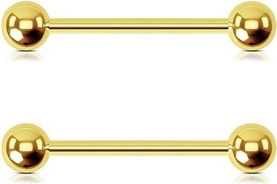 Internally Threaded 14G Straight Nipple Barbells Ring in 14K Yellow Gold Over 2P