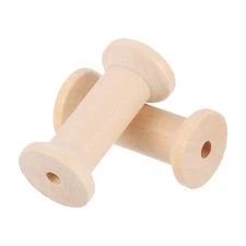 2Pcs Wooden Spools of Crafts, 2.36In Empty Thread Bobbins, Wood Color